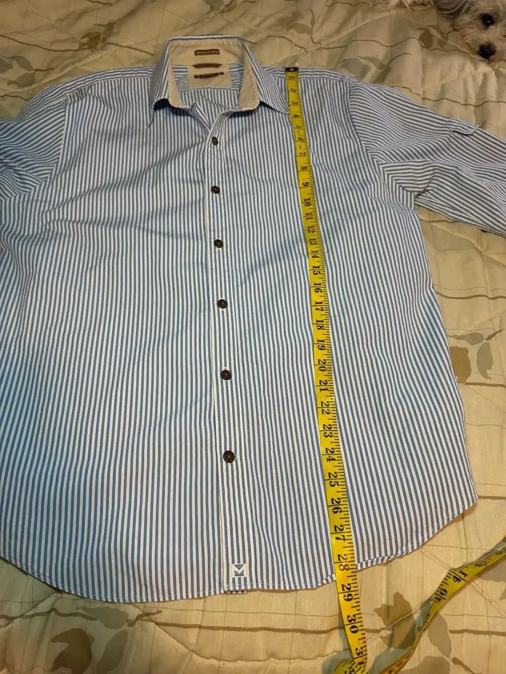 Michael Kors Women's Blue and White Striped Long Sleeve Roll-Tab Button-Down Shi